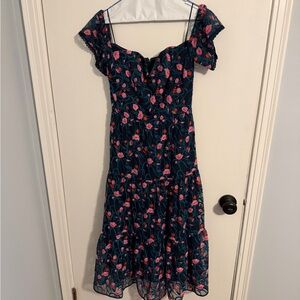 Dress the Population Floral Midi Dress - Pink and Blue